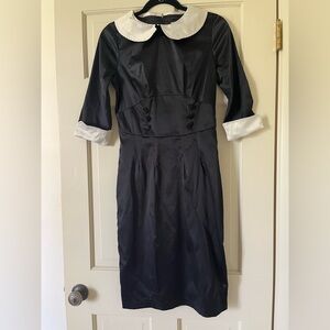 Hell Bunny Vixen Women's Satin Dress Black White Size Small Pinup Wednesday